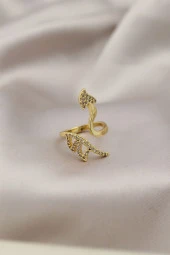 Gold Renk Metal Ok Tasarımlı Zirkon Taşlı Kadın Yüzük - TJ-BYK2212 - 1