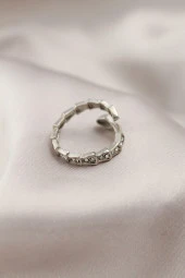 Gümüş Renk Metal Yılan Tasarımlı Taşlı Kadın Yüzük - TJ-BYK2196 thumbnail 2