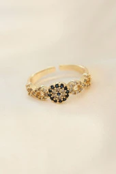 Ayarlamalı Altın Renk Nazar Boncuk Detay Zirkon Taşlı Yüzük - TJ-BYK2270 thumbnail 1