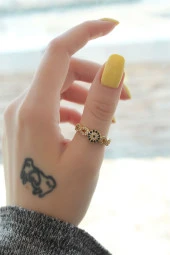 Ayarlamalı Altın Renk Nazar Boncuk Detay Zirkon Taşlı Yüzük - TJ-BYK2270 thumbnail 2