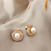 VAOOV 925 Ayar Gümüş İstiridye İnci Küpe thumbnail 2