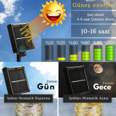 TechTic Solar 100 Led 12Metre Güneş Enerjili Bahçe Ev Parti Perde Süsü Noel Yılbaşı Ağacı Işığı - 3