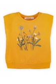 Kız Bebek Çiçek Baskılı Bisiklet Yaka Kolsuz Sarı Tişört thumbnail 1