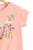 Kız Bebek Çiçek Baskılı Beli Lastikli Fırfır Detaylı Pudra Tişört - 2
