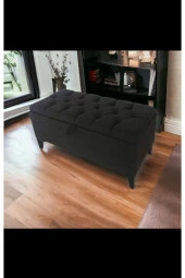 Mc Mobilya Sahra Peri Sandıklı Keten Kapitone Sandıklıpuf Bench Puf Tabure Pistonlu Siyah Ayak thumbnail 1