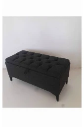 Mc Mobilya Sahra Peri Sandıklı Keten Kapitone Sandıklıpuf Bench Puf Tabure Pistonlu Siyah Ayak thumbnail 2