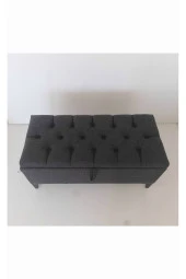 Mc Mobilya Sahra Peri Sandıklı Keten Kapitone Sandıklıpuf Bench Puf Tabure Pistonlu Siyah Ayak thumbnail 5