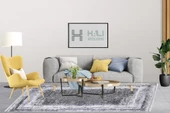 Modern Gri Dijital Baskı Yıkanabilir Hipoalerjenik Kaymaz Taban Halı Yolluk HA040 - 5