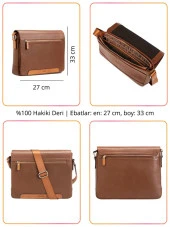 Grande Hakiki Deri Erkek Postacı Çantası Taba 4253 thumbnail 2