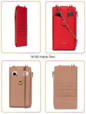 Grande Hakiki Deri Kadın Telefon Çantası Vizon 2797 thumbnail 2