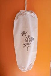 Güldalı Baskılı Çift Lastikli Naturel Keten Poşetlik - Mutfak Düzenleyici - 4