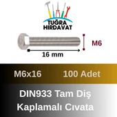 Çelik Cıvata 6X16 DIN933 Beyaz 100 Adet 8.8 Altıköşe - 2