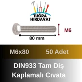 Çelik Cıvata 6X80 DIN933 Beyaz 50 Adet 8.8 Altıköşe - 2