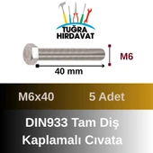Çelik Cıvata 6X40 DIN933 Beyaz 5 Adet 8.8 Altıköşe - 2