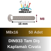 Çelik Cıvata 8X16 DIN933 Beyaz 50 Adet 8.8 Altıköşe - 2