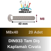 Çelik Cıvata 8X40 DIN933 Beyaz 20 Adet 8.8 Altıköşe - 2