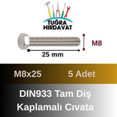 Çelik Cıvata 8X25 DIN933 Beyaz 5 Adet 8.8 Altıköşe - 2