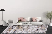 Modern Gri Dijital Baskı Yıkanabilir Hipoalerjenik Kaymaz Taban Halı Yolluk HA064 - 6