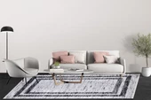 Modern Gri Çerçeveli Dijital Baskı Yıkanabilir Hipoalerjenik Kaymaz Taban Halı Yolluk HA074 - 5