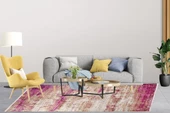 Modern Pembe Çerçeveli Dijital Baskı Yıkanabilir Hipoalerjenik Kaymaz Taban Halı Yolluk - 6