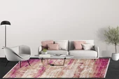 Modern Pembe Çerçeveli Dijital Baskı Yıkanabilir Hipoalerjenik Kaymaz Taban Halı Yolluk - 5