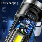 Uzun Menzilli Şarz Edilebilir El Feneri Şarjlı El Feneri 4 Modlu Su Geçirmez Usb Kablolu Cob Led 5W - 9