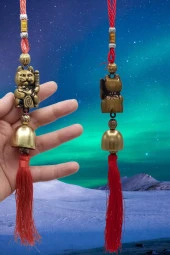 Çin Feng Shui Şans ve Bereket Metal Çan Maneki Neko 30 cm thumbnail 9