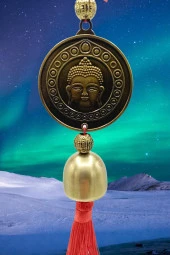 Çin Feng Shui Şans ve Bereket Metal Çan Tapınak Buda 30 cm thumbnail 10