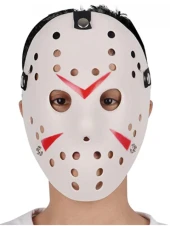 Beyaz Renk Kırmızı Çizgili Tam Yüz Hokey Jason Maskesi Hannibal Maskesi - 1