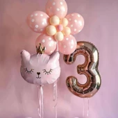 Rose Gold Üç Yaş Kedi Balon Seti - 1