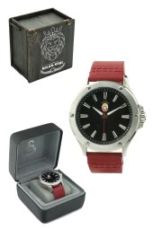 Galatasaray Orijinal Kırmızı Deri Kordonlu Kol Saati Hediyelik Ahşap Kutulu - 1