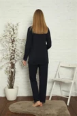 Moda Çizgi Kadın Hamile Lohusa Lacivert  Pijama Takımı 45201 - 5