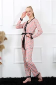 Moda Çizgi Kadın 3'lü Somon Sabahlık Pijama Takım 16103 - 3