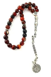 Akik Taşlı Çelik Püsküllü Tasarım Doğal Taş Tesbih - 1