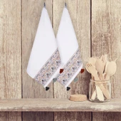 %100 Pamuk İkili 40x70 Cm Nakışlı Desenli El&Yüz Havlu/Havlu Seti - 2