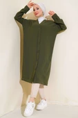 Önü Düğmeli Ayrobin Koyu Haki Uzun Hırka thumbnail 2