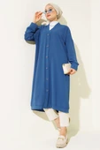 Önü Düğmeli Ayrobin İndigo Uzun Hırka thumbnail 2
