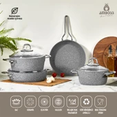 Amboss 12 Parça Paslanmaz Çelik Çok Amaçlı Kase ve Yanmaz Yapışmaz 7 Parça Granit Tencere Seti - 2