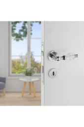 Topkapı Kristal Cam Rozetli Krom Oda Kapı Kolu 1 Takım thumbnail 1