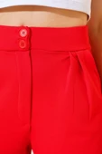 Düğmeli Dar Paça Pantolon Kırmızı thumbnail 4
