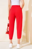 Düğmeli Dar Paça Pantolon Kırmızı thumbnail 3
