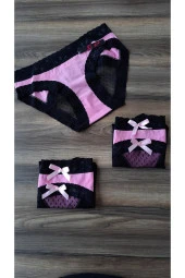 Dantelli Tüllü Pudra Pembesi 3 Lü Külot thumbnail 1