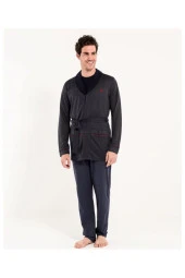 Erkek Lacivert Robdeşambr Pijama Damat Seti 12004 Us 3'lü thumbnail 1