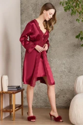 Saten Gecelik Sabahlık Pijama Takım Şort Takım 6'lı Gelin Çeyiz Seti - 6010 thumbnail 4