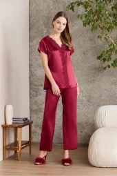 Saten Gecelik Sabahlık Pijama Takım Şort Takım 6'lı Gelin Çeyiz Seti - 6010 thumbnail 7