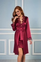 Saten Gecelik Sabahlık Pijama Takım Şort Takım 6'lı Gelin Çeyiz Seti - 6335 - 2