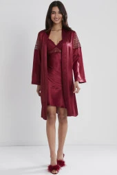 Saten Gecelik Sabahlık Pijama Takım Şort Takım 6'lı Gelin Çeyiz Seti - 6955 thumbnail 5