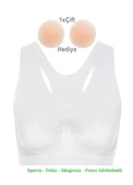 Alışveriş Meydanı Kadın Beyaz Pedsiz Likralı Sporcu Sütyeni Büstiyeri - 1