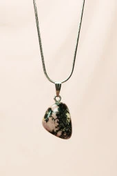 Rodonit Doğal Taşı Zincirli El Yapımı Kolye Uç: 2 cm Zincir: 20 cm Kutulu thumbnail 3