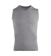 Erkek Sıfır Kol V Yaka Slimfit Likralı Düz Tişört Gri - 4